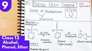 9 Preparation of phenol from Cumene with mechanism Alcohol Phenol Ethers Organic class12 [upl. by Drofnas]