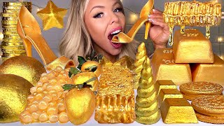 ASMR EDIBLE GOLD BARS 24 KARAT GOLD HONEYCOMB EDIBLE STILETTO UNICORN HORN JELLY MUKBANG 먹방 [upl. by Aynahs]