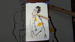 Master study of Egon Schieles Selfportrait Ink and WC on Mulberry Paper with RobertSherrill [upl. by Winfield]