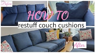 HOW TO RESTUFF COUCH CUSHIONS  DIY 2O21 HOME MAKING 2O21 [upl. by Nalyk205]