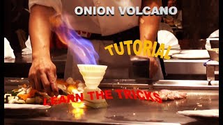 HOW TO MAKE THE UPSIDE DOWN ONION VOLCANO TEPPANYAKI TRICKS REVEALED AND TUTORIALS [upl. by Anahcar]