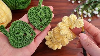 3D🌿💯🌷Crochet Flower💯👌🌿Crochet tea rose with leaves Crochet flowers Knitting How to crochet a flower [upl. by Neal327]