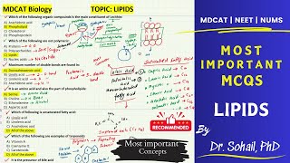 Most Important MCQS Discussion on lipids  MDCAT  NUMS  NEET [upl. by Morrie]