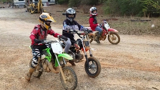 Kids riding Dirt bikes drag racing and big jumps at High Falls MX [upl. by Ahsitam47]