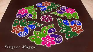 Sankranthi special peacock rangoli designs 13X7 dots  Pongal kolam designs 2022 Sankranthi muggulu [upl. by Limbert]