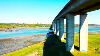 Orwell bridge close up drone flight Ipswich Suffolk [upl. by Ferino]