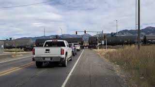 HornBlaring Train at the intersection Frontage Montana [upl. by Lucinda]