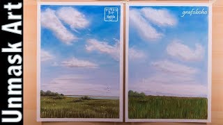 Blue Sky amp Clouds  Soft Pastel Double Drawing Time Lapse [upl. by Adnol]