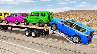 Flatbed Truck Mcqueen  Transportation with Truck  Pothole vs Car 197  BeamNGDrive [upl. by Thorman]