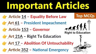 Important Articles  Important Article Of Indian Constitution  महत्वपूर्ण अनुच्छेद  MCQs [upl. by Akemehc856]