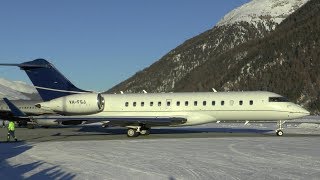 Bombardier BD700 VHFGJ takeoff at St Moritz  Samedan Airport [upl. by Aitsirt]