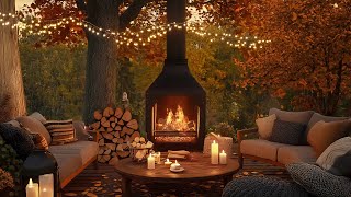 Autumn Evening Cozy Porch Ambience 🍁 Jazz amp Crackling Fire for Peaceful Sleep [upl. by Tound395]