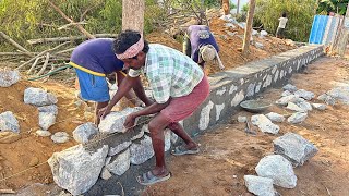 Durable Stone Masonry Wall On Compound ConstructionBasement Natural Stone Wall Build Accurately [upl. by Callista]