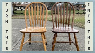 Giving 20 Year Old Oak Dining Chairs a Facelift  Refinishing and Restoration How To [upl. by Lail]