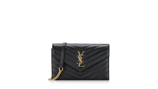 Saint Laurent Grain De Poudre Matelasse Monogram 19cm Chain Wallet Black [upl. by Anitsirhk]