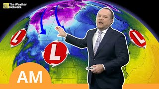 Canadas National Forecast Coastal Storms and Snowy Weekend on the Prairies  WeatherAM [upl. by Schilit]