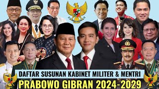 DAFTAR SUSUNAN KABINET MILITER amp MENTRI KABINET PRABOWO GIBRAN 2024 2025 [upl. by Aneeled508]