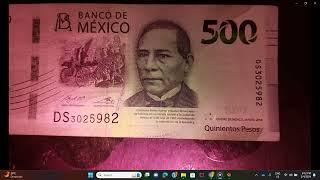 Chromophores 500 Mexican pesos bill 2018 under ultraviolet light [upl. by Candace972]