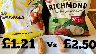 ASDA JUST ESSENTIALS Vs RICHMOND Frozen SAUSAGES Comparison [upl. by Tremayne]