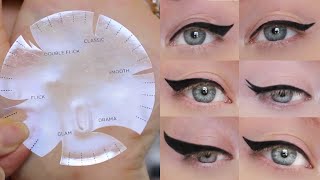 Winged Eyeliner Tutorial  6 Different Styles ONE Stencil [upl. by Arikaahs537]