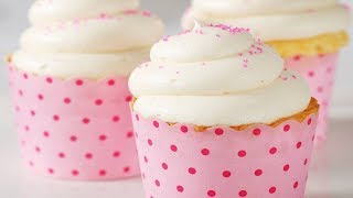 White Cupcakes Recipe Demonstration  Joyofbakingcom [upl. by Retsila18]