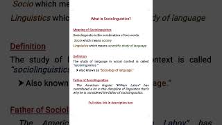 What is Sociolinguistics  Definition of Sociolinguistics  Father of Sociolinguistics [upl. by Gereld]