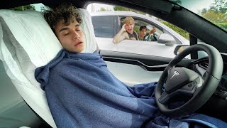 Tesla Autopilot PRANK On Friends [upl. by Aissert]