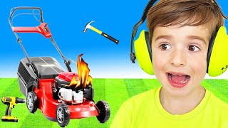 Lawn mower Weed eater amp Fire trucks for Kids  Blippi Toy Tool set  minminplaytime [upl. by Rosalyn233]