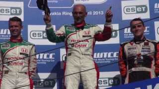 Castrol Honda WTCC  Slovakia podium  Gabriele Tarquini heads a Honda 123 [upl. by Ysdnil]