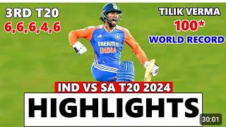 tilak varna batting yesterday vs south Africa 3rd t20 Highlights  Ind vs Sa 3rd t20 Highlight [upl. by Jacquenetta]