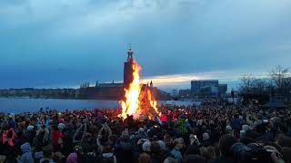 Valborgsmässoafton 2018 Den traditionsenliga majbrasan på Riddarholmen [upl. by Forcier]