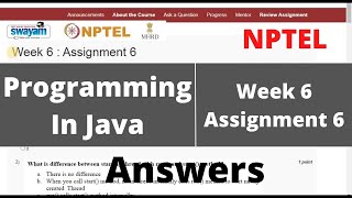 NPTEL Programming In Java WEEK 6 ASSIGNMENT ANSWERS [upl. by Yromas]