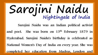 Essay on Sarojini Naidu in English biography of Sarojini Naidu essay in English National womens day [upl. by Clotilda]