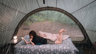 Solo camping in Heavy rain Lying in a tent all day listening to the sound of pouring rain asmr [upl. by Lyrret681]