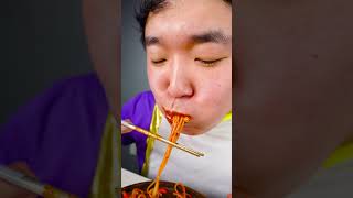 Fire Noodles spam kimchi Giant t bone steak funny eating Mukbang 😂😂 shorts [upl. by Aylad5]