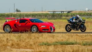 Kawasaki H2R vs Bugatti Veyron Supercar  12 Mile Airstrip Race 2 [upl. by Ardnuhs]