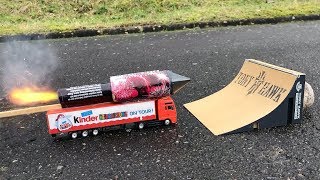 Rocket powered Kinder Surprise Truck vs RAMP  Amazing Stunt [upl. by Loux]