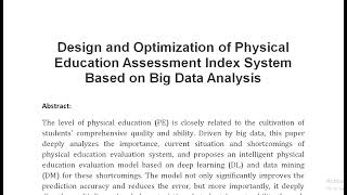 Design and Optimization of Physical Education Assessment Index System Based on Big Data Analysis [upl. by Peterman]