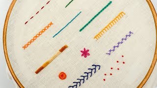 TOP 12 STITCHES IN HAND EMBROIDERY  Tutorial for Beginners [upl. by Spanos]