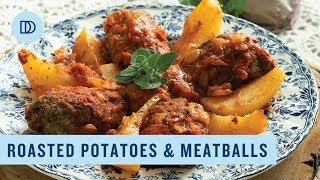 Greek Style Roasted Meatballs amp Potatoes Beeftekia me Patates sto Fourno [upl. by Sucy]