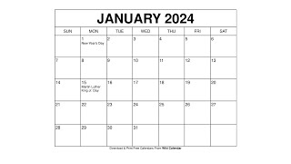 Free Printable January 2024 Calendar Templates With Holidays  Wiki Calendar [upl. by Oeak]