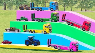 TRANSPORTING POLICE CAR AMBULANCE FIRE TRUCK COLORFUL CARS OLD CARS Mama farm FS22 [upl. by Reteip]