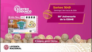 Sorteo Zodiaco No 1649 quot50° Aniversario de la Escuela Superior de Ingeniería Mecánica y Eléctricaquot [upl. by Martica]