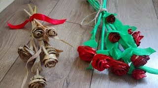 DIY Cum sa faci trandafiri din pănuși How to make roses from corn leaves Tutorial [upl. by Iren]