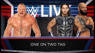 WWE 2K24 Brock Lesnar vs Mustafa Ali amp Ricochet [upl. by Mill836]