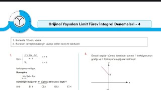 ORJİNAL YAYINLARI LİMİT TÜREV İNTEGRAL DENEMELERİ4 [upl. by Eiznekam]