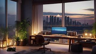 4K NYC Loft Apartment Ambiance Study Penthouse Cozy Work Bedroom [upl. by Nob]