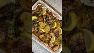 GARLIC LEMON CHICKEN TRAYBAKE🍋 chickentraybake chickenrecipes onepanmeal garlicchicken [upl. by Hgielak]