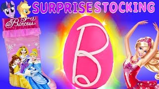 SURPRISE Toy Stocking Disney Princess Giant Barbie Play Doh Egg Frozen MLP Christmas [upl. by Anica411]