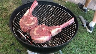 How To Grill Tomahawk Rib Eye Steaks on a Weber Grill With a BBQ Dragon Spin Grate [upl. by Shantee]